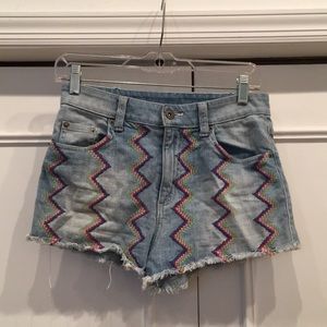 LF CARMAR jean Shorts 26 rainbow stitching